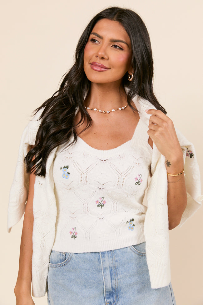 Kaitlyn Flower Embroidered Tank Top-Sunny Prom