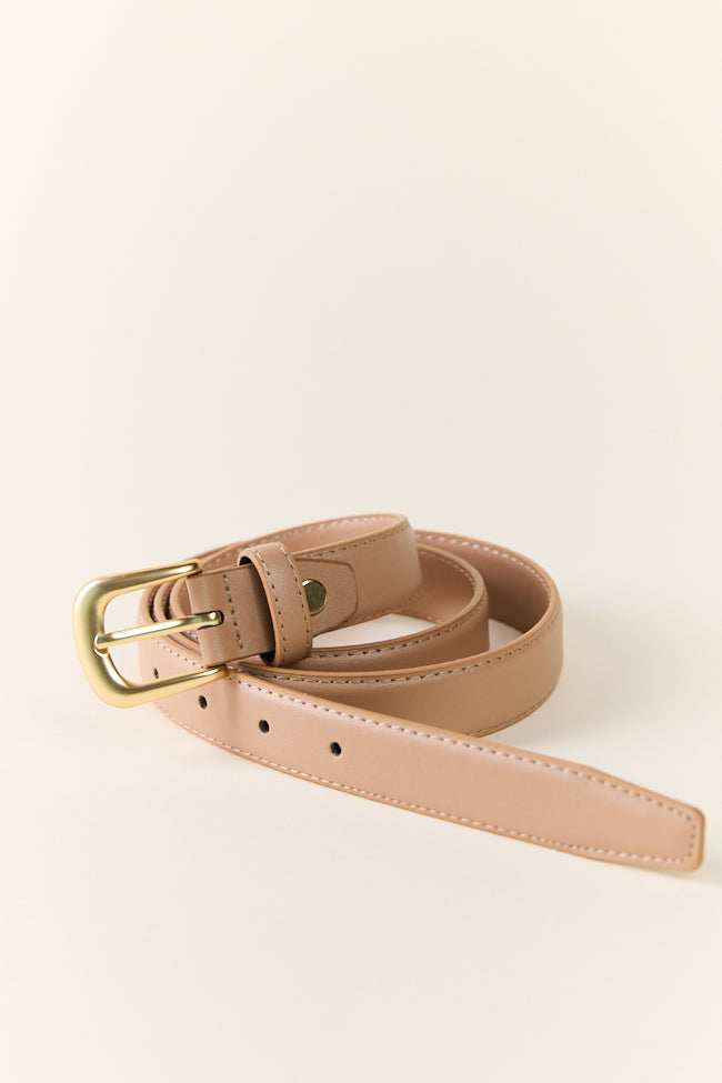 Basic Gold Buckle Tan Belt-Sunny Prom