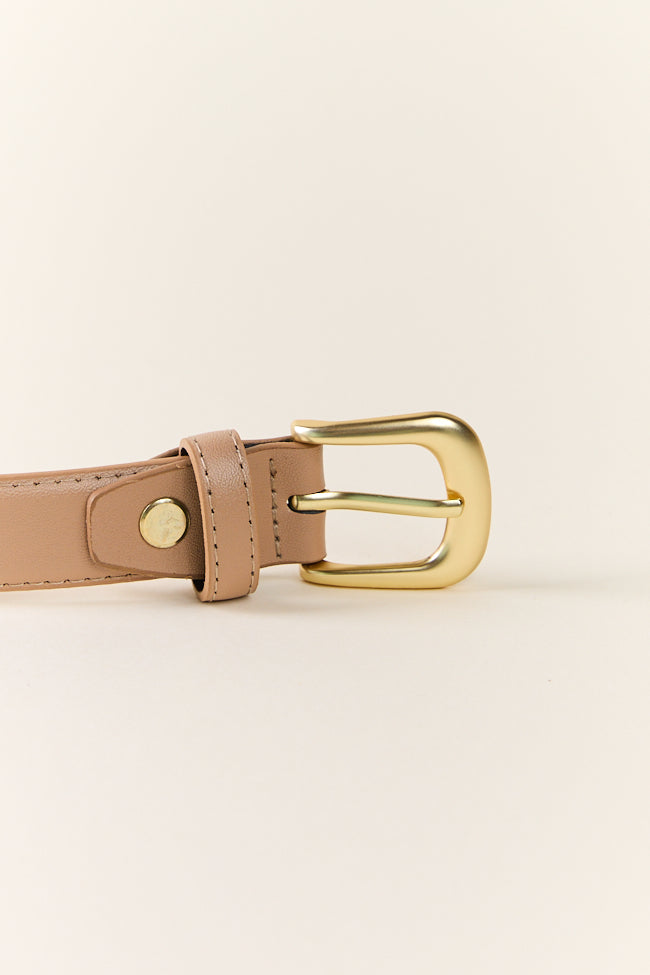 Basic Gold Buckle Tan Belt-Sunny Prom