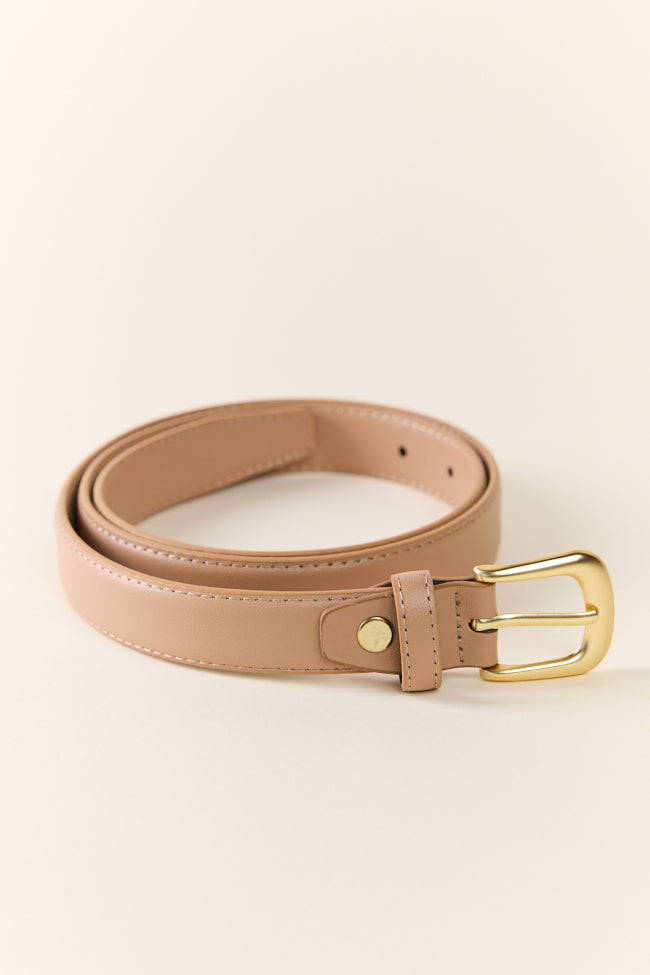 Basic Gold Buckle Tan Belt-Sunny Prom