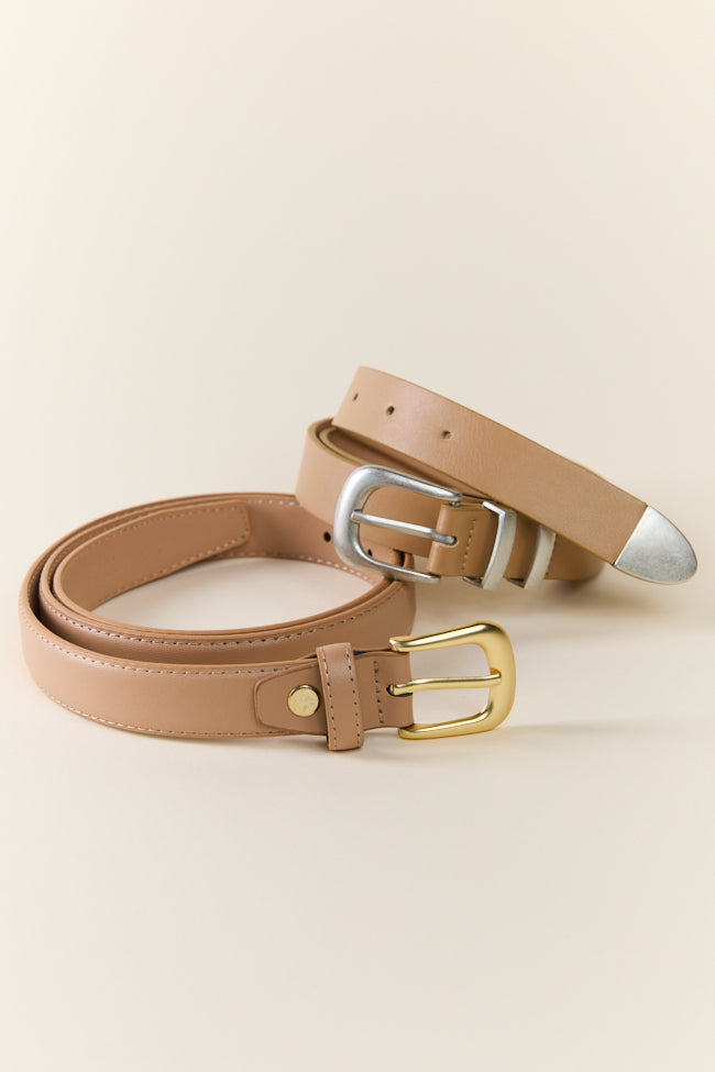 Basic Silver Buckle Tan Belt-Sunny Prom