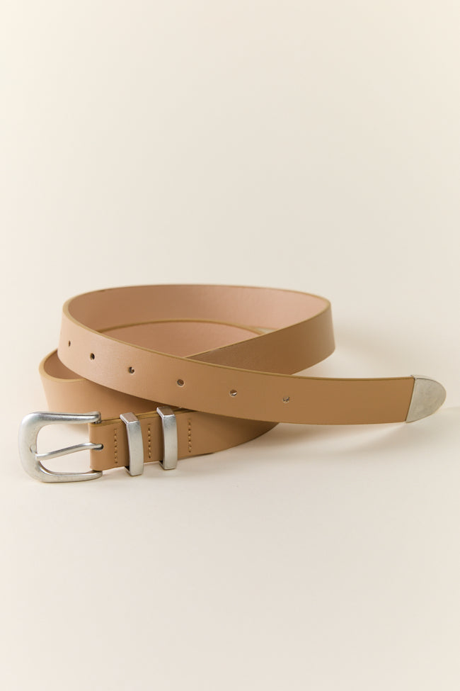 Basic Silver Buckle Tan Belt-Sunny Prom