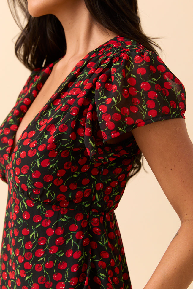 Amari Black Cherry Print Dress Cece Barnes X Sunny Prom SALE-Sunny Prom