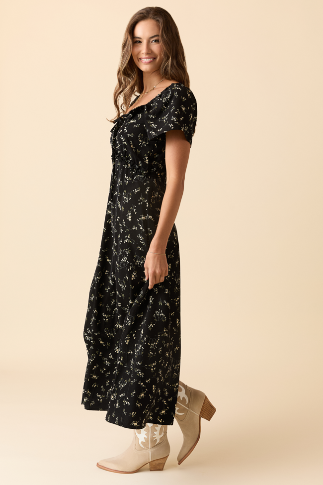 Bethany Black Floral Print Maxi Dress-Sunny Prom