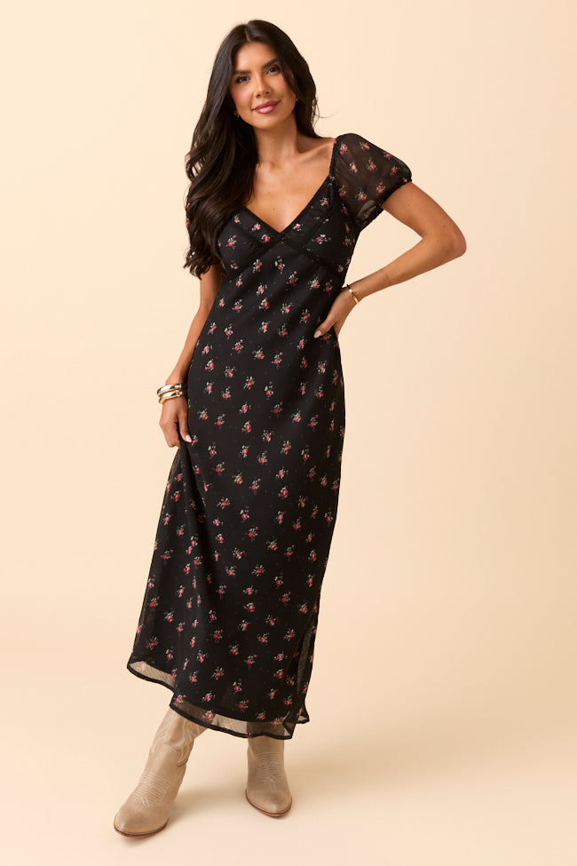 Adelyn Black Floral Maxi Dress Cece Barnes X Sunny Prom SALE-Sunny Prom