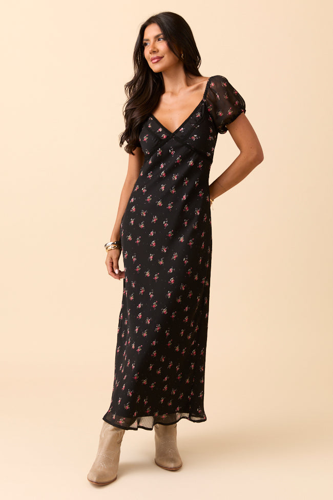Adelyn Black Floral Maxi Dress Cece Barnes X Sunny Prom SALE-Sunny Prom