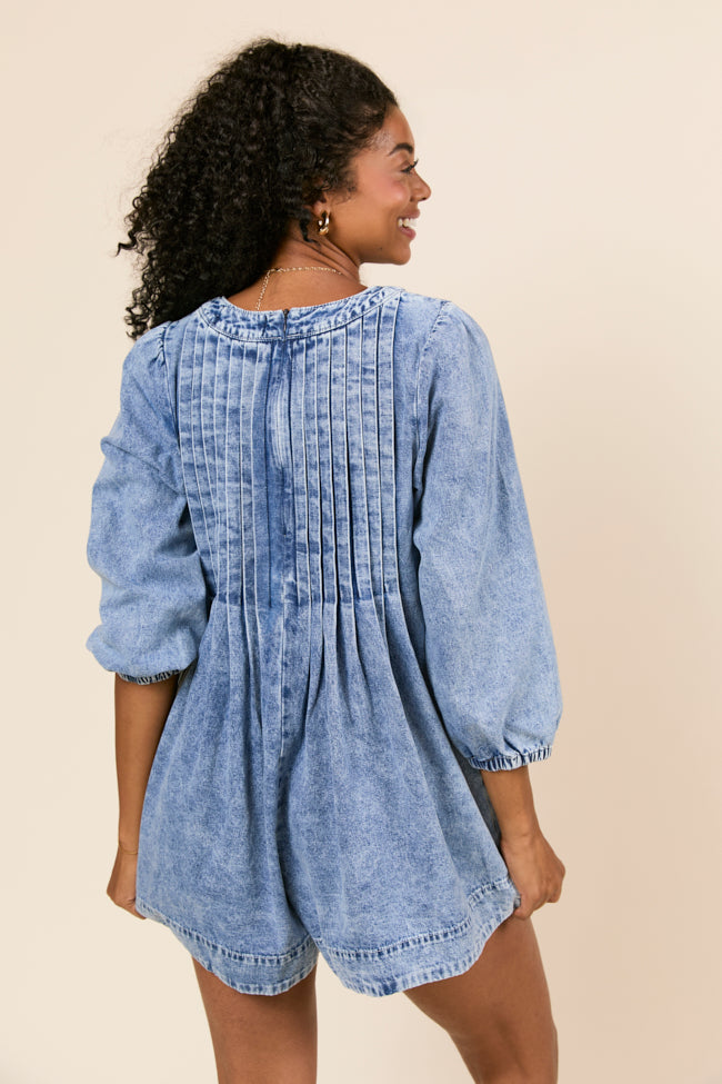 Eleanor Long Sleeve Chambray Romper-Sunny Prom