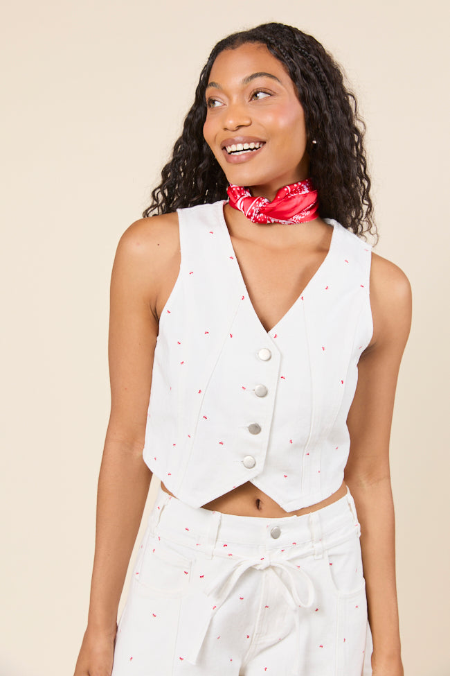 Eileen Bow Printed Denim Vest-Sunny Prom