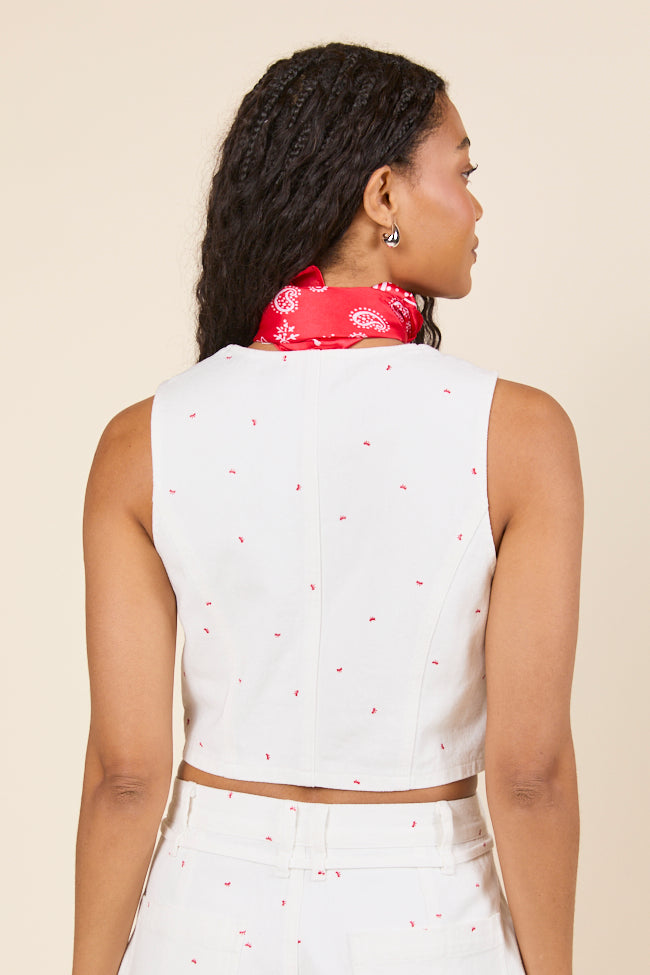 Eileen Bow Printed Denim Vest-Sunny Prom