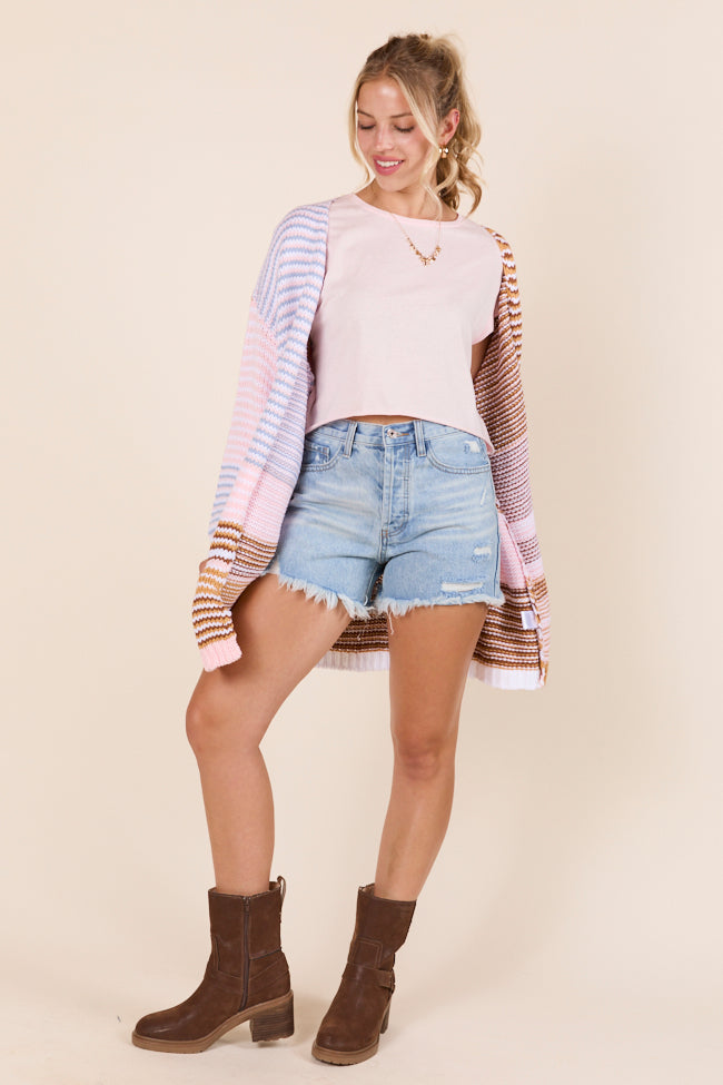 Shelbie Long Sleeve Blue and Pink Open Cardigan-Sunny Prom