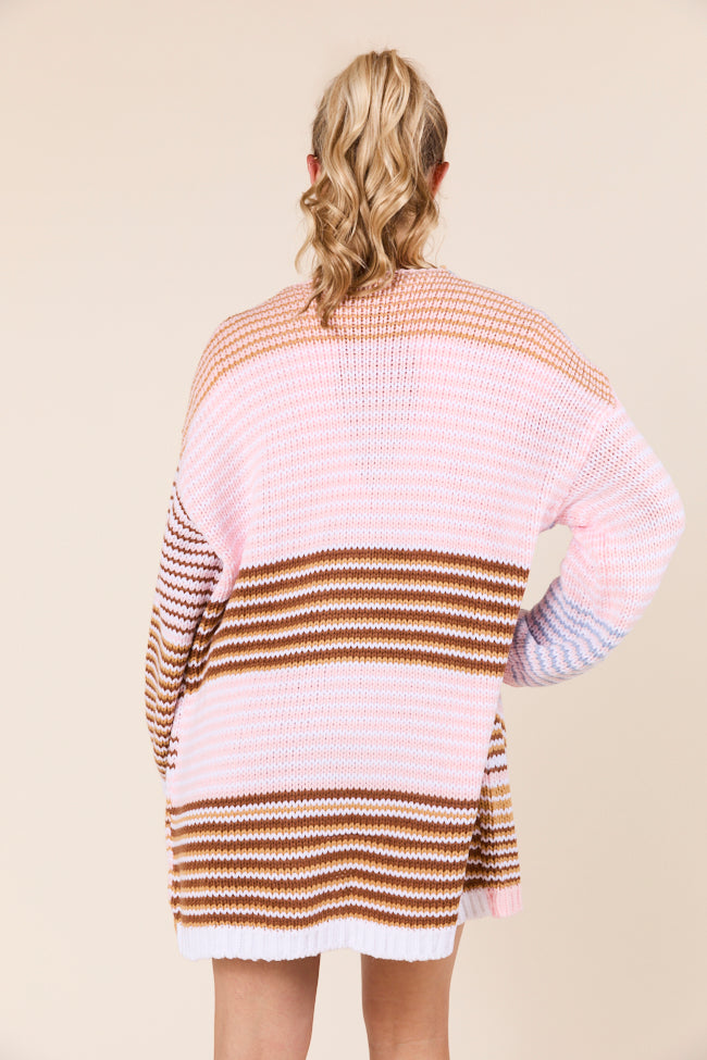 Shelbie Long Sleeve Blue and Pink Open Cardigan-Sunny Prom