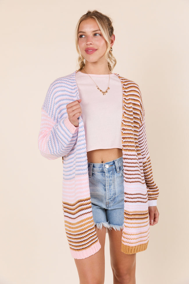Shelbie Long Sleeve Blue and Pink Open Cardigan-Sunny Prom
