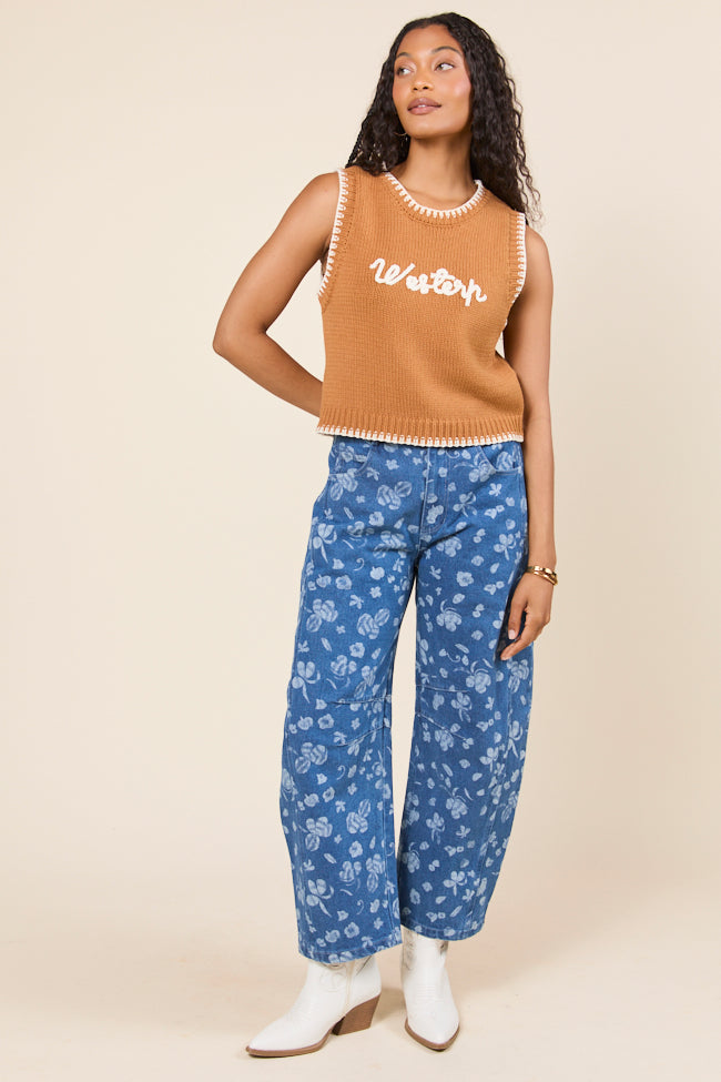 Selah Sleeveless Brown Western Sweater Vest-Sunny Prom