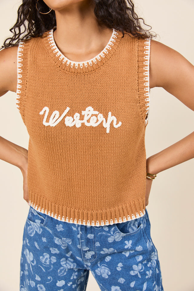 Selah Sleeveless Brown Western Sweater Vest-Sunny Prom