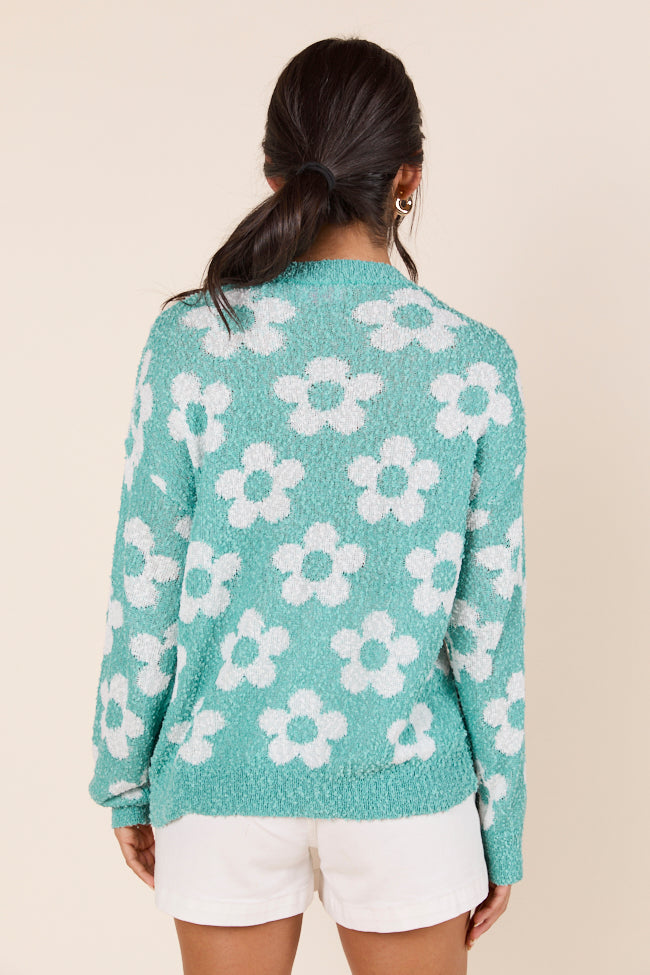 Teagan Long Sleeve Blue Floral Print Sweater-Sunny Prom