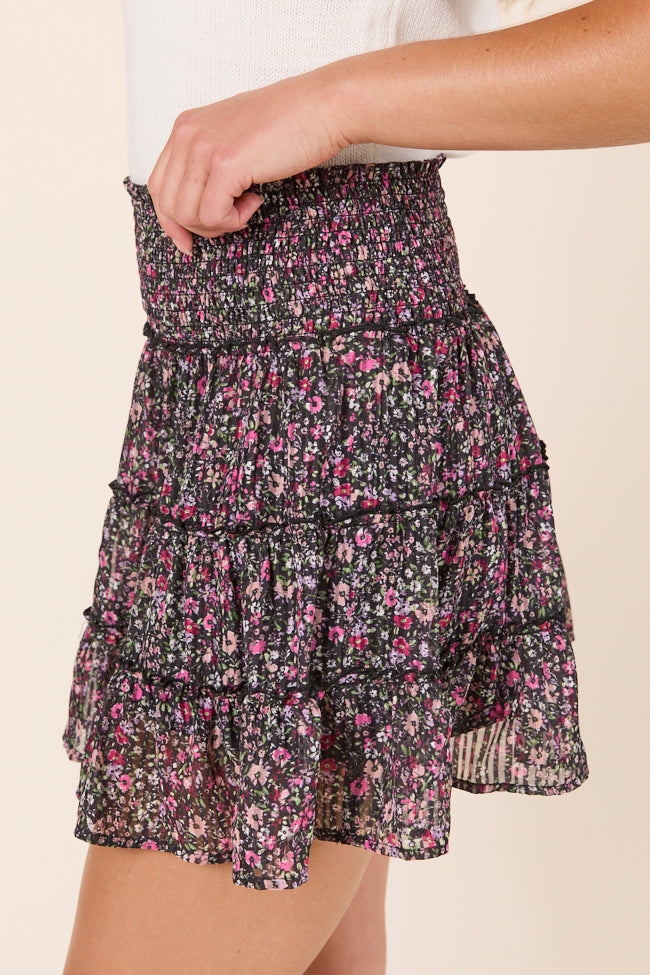 Through the Garden Black Pink Floral Skort-Sunny Prom