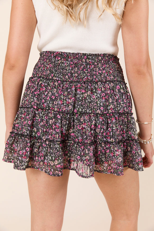 Through the Garden Black Pink Floral Skort-Sunny Prom