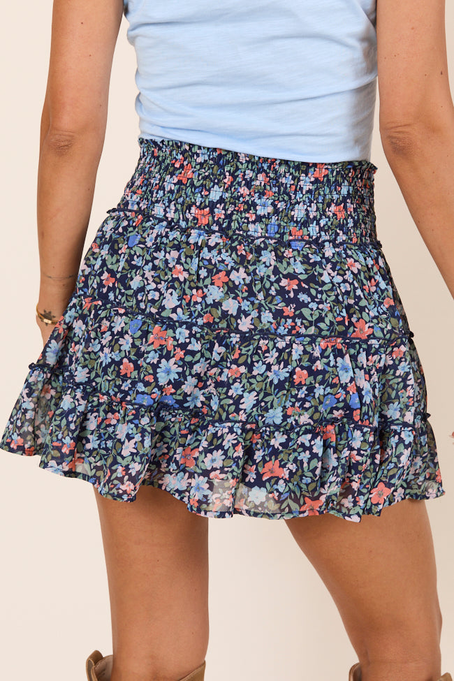 Through the Garden Navy Blue Floral Skort-Sunny Prom