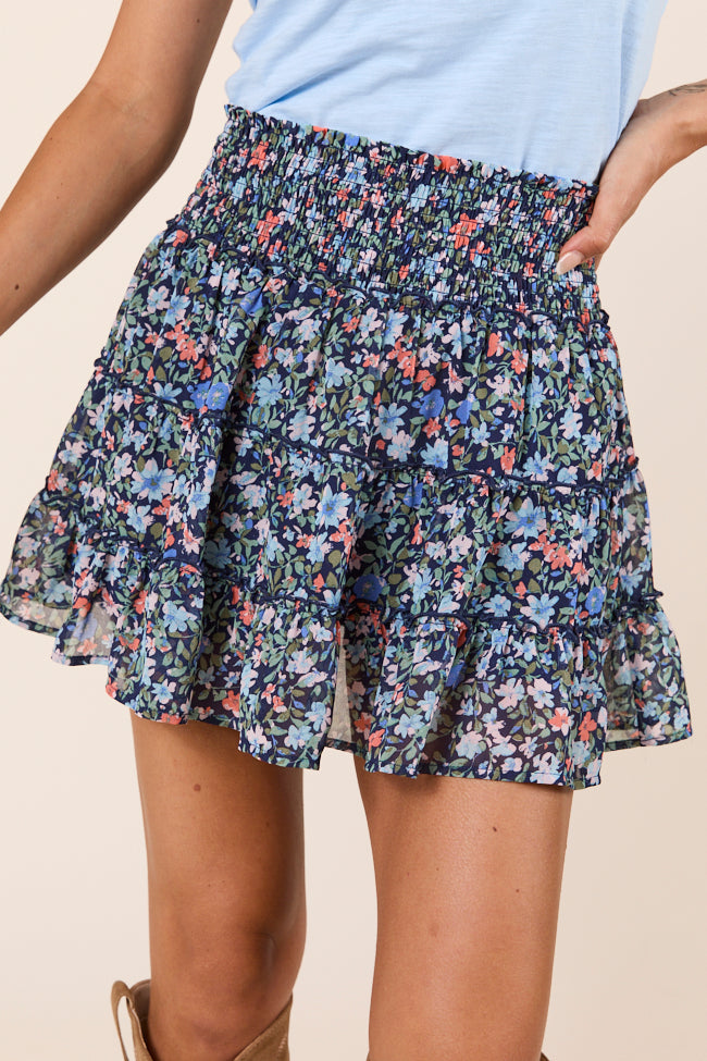 Through the Garden Navy Blue Floral Skort-Sunny Prom