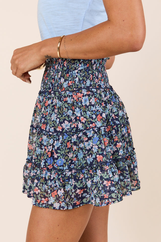 Through the Garden Navy Blue Floral Skort-Sunny Prom