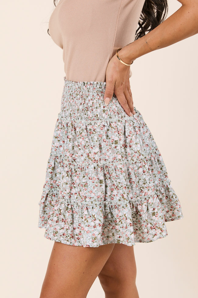 Through the Garden Sage White Floral Skort-Sunny Prom