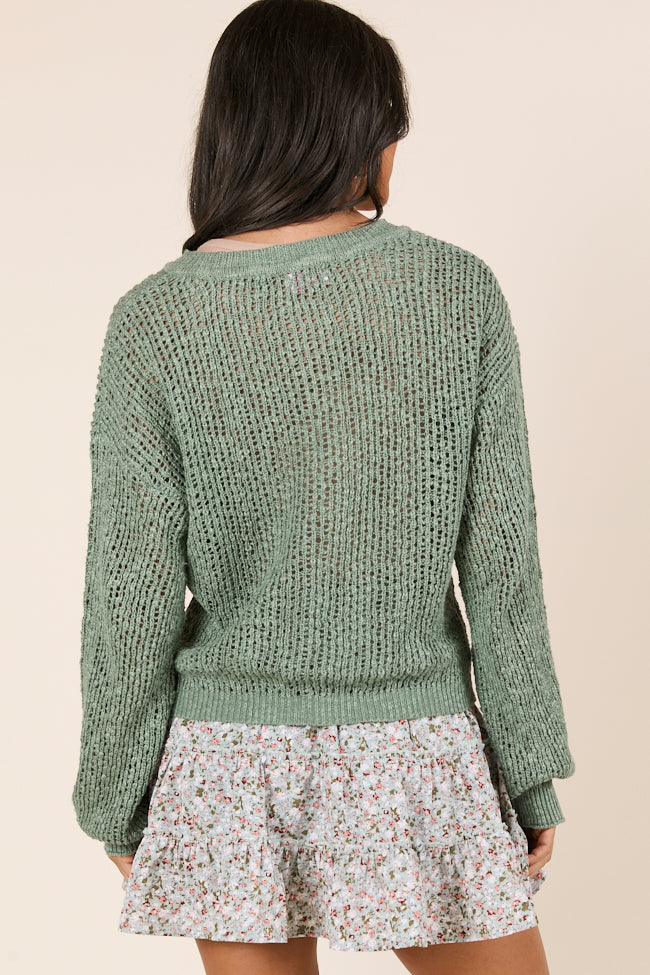 Lotus Long Sleeve Sage Open Knit Henley Sweater-Sunny Prom