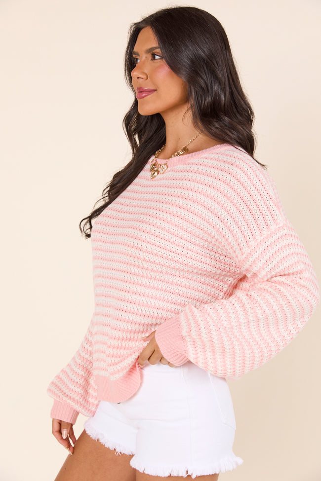 Lennon Blush and Ivory Scoop Neck Long Sleeve Knit Sweater-Sunny Prom