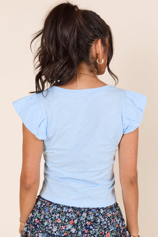 Opal Short Flutter Sleeve Powder Blue Tee-Sunny Prom