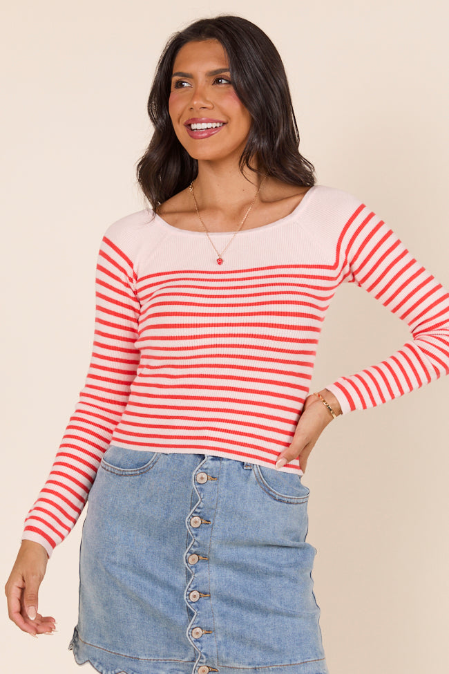 Emma Rose Long Sleeve Off Shoulder Striped Sweater-Sunny Prom