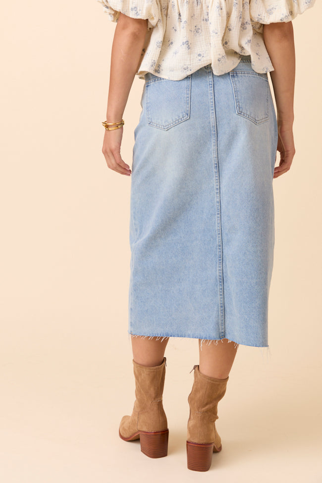 Mya Medium Wash Denim Midi Skirt-Sunny Prom