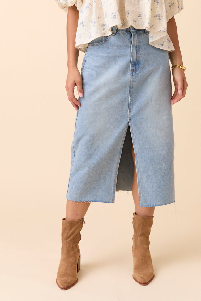Mya Medium Wash Denim Midi Skirt-Sunny Prom