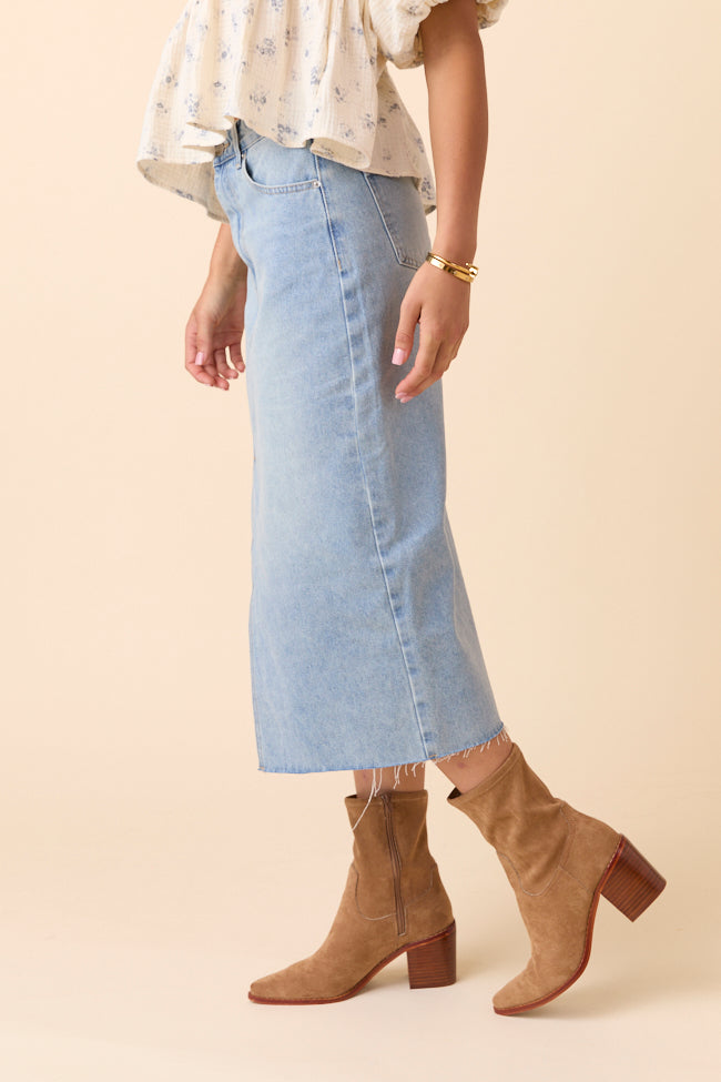 Mya Medium Wash Denim Midi Skirt-Sunny Prom