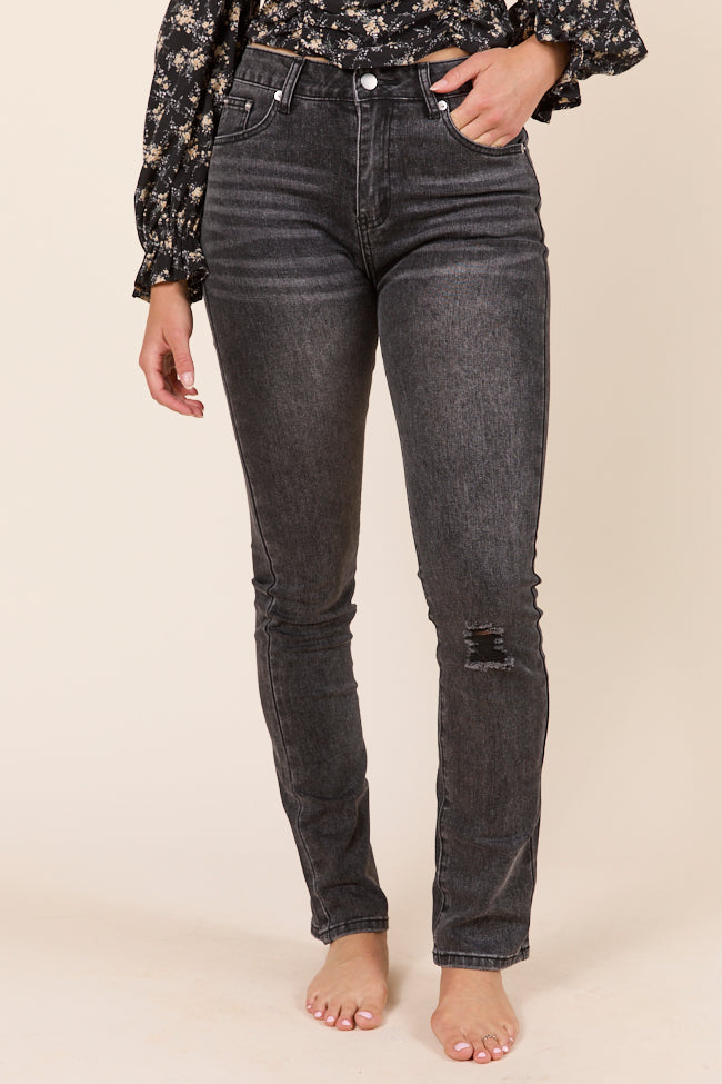 Annie High Rise Black Distressed Slim Straight Leg Jeans-Sunny Prom