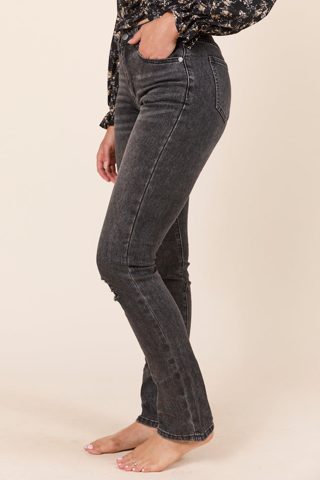 Annie High Rise Black Distressed Slim Straight Leg Jeans-Sunny Prom