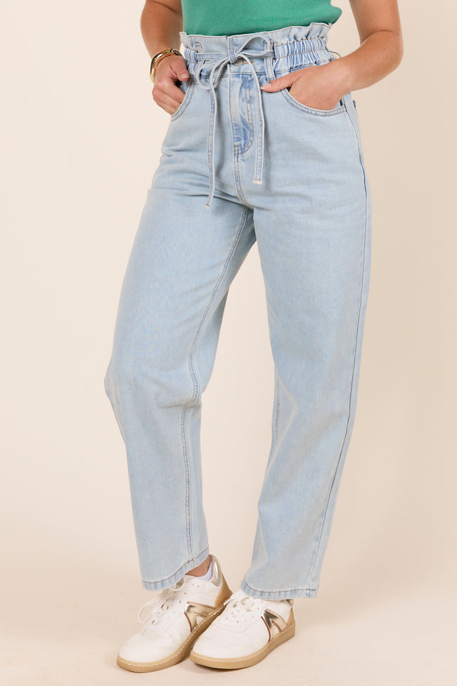 Gracie Light Wash Tie Waist Jeans-Sunny Prom
