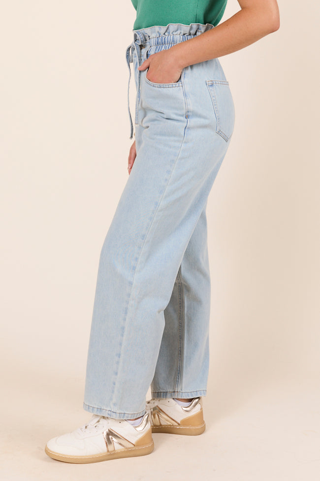 Gracie Light Wash Tie Waist Jeans-Sunny Prom