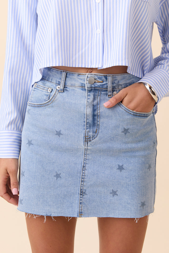 Katherine Star Print Denim Mini Skirt-Sunny Prom