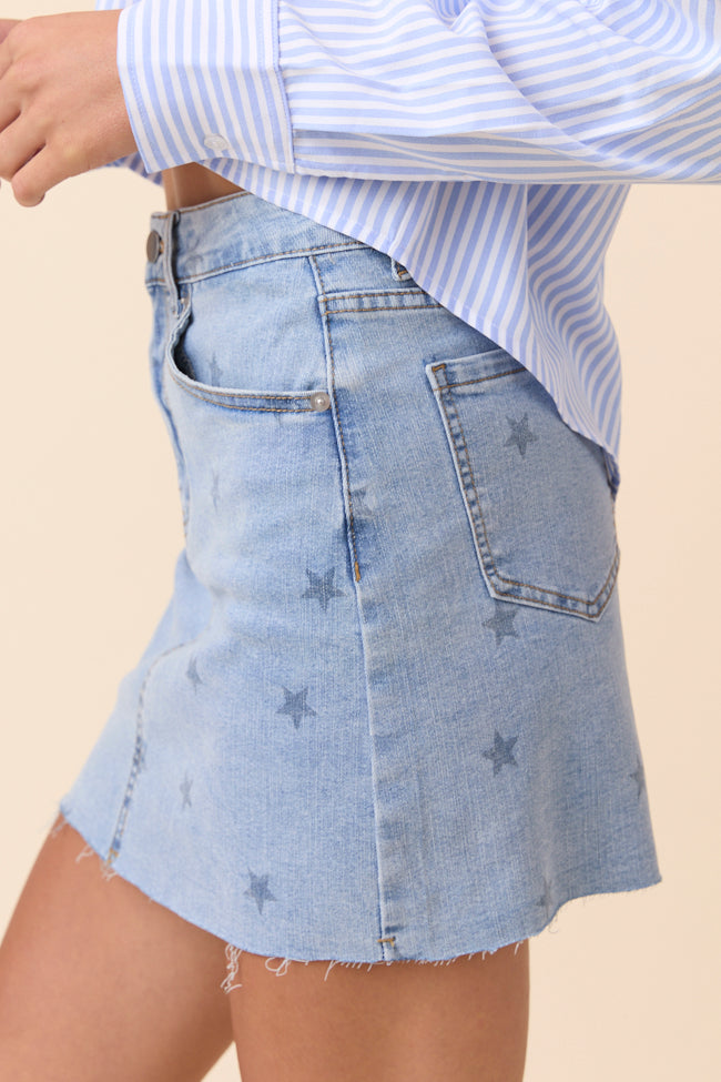 Katherine Star Print Denim Mini Skirt-Sunny Prom