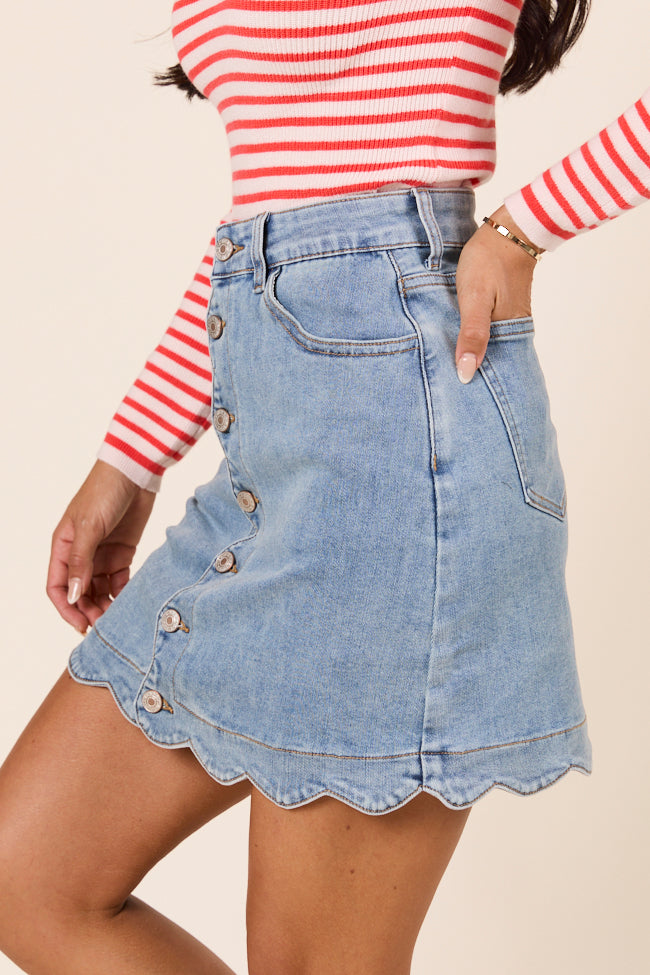 My Favorite Medium Wash Scallop Detail Skirt-Sunny Prom