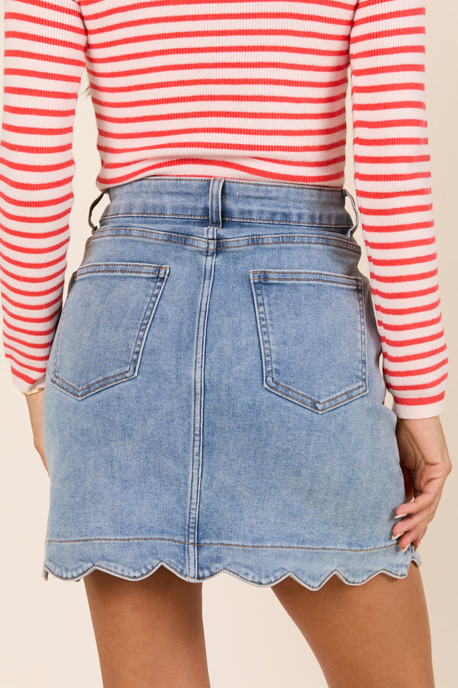 My Favorite Medium Wash Scallop Detail Skirt-Sunny Prom