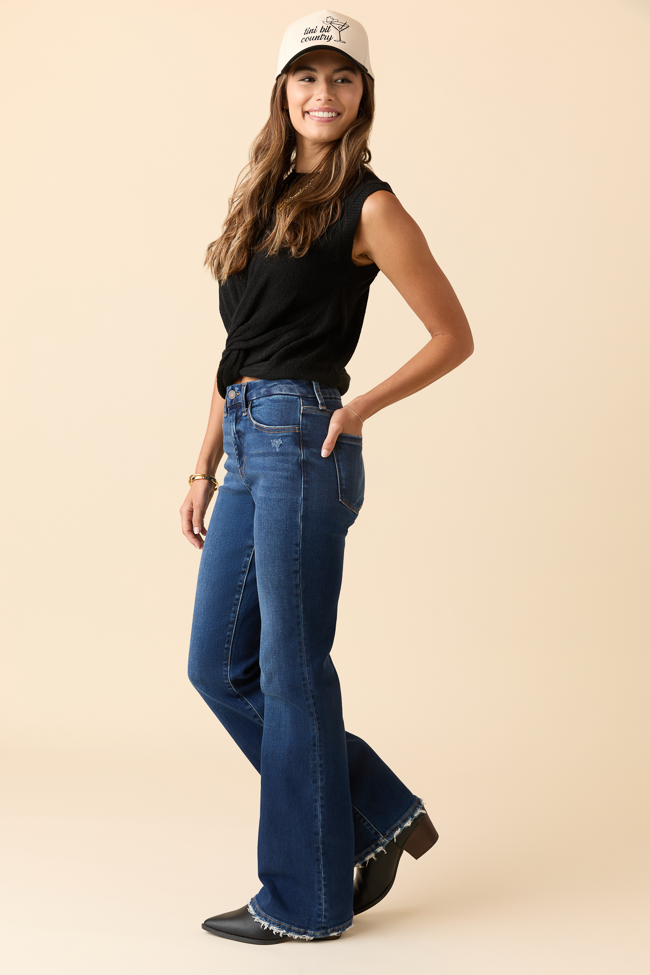 Delaney Dark Wash Relaxed Flare Jeans-Sunny Prom