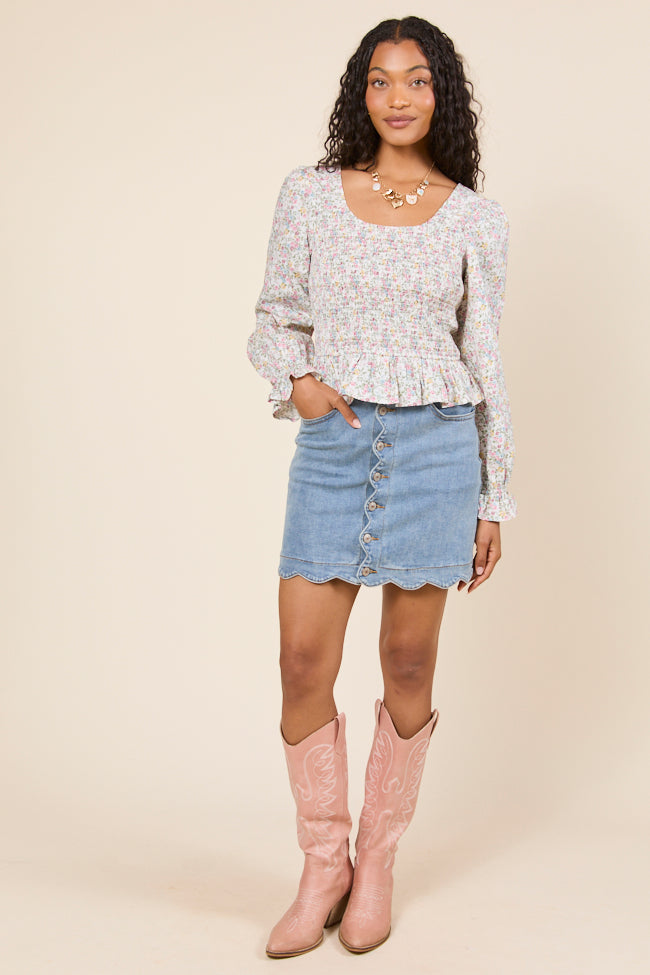 Petunia Long Sleeve Smocked Floral Woven Top-Sunny Prom