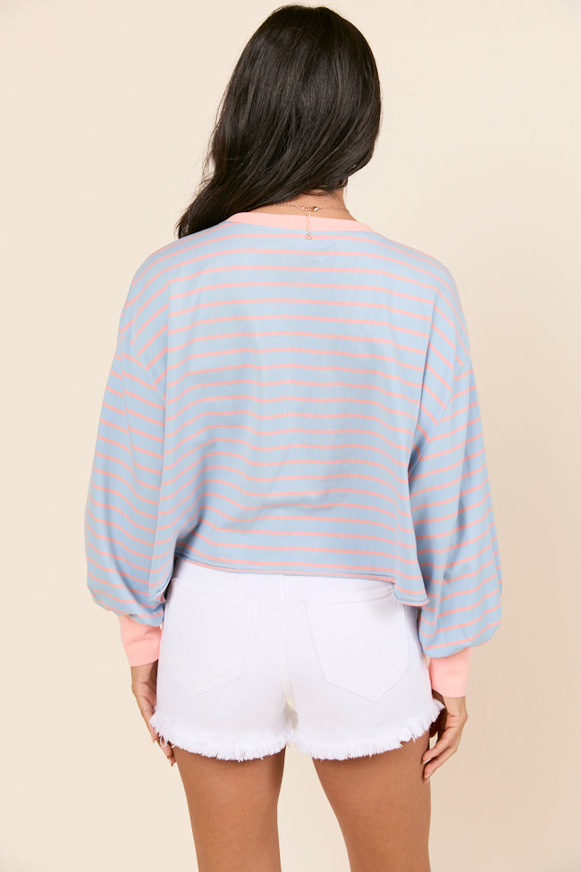 Susanna Long Sleeve Blue and Coral Stripe Knit Tee-Sunny Prom