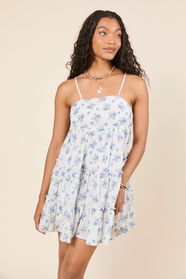 Change My Tune Blue Floral Square Neck Romper Dress-Sunny Prom