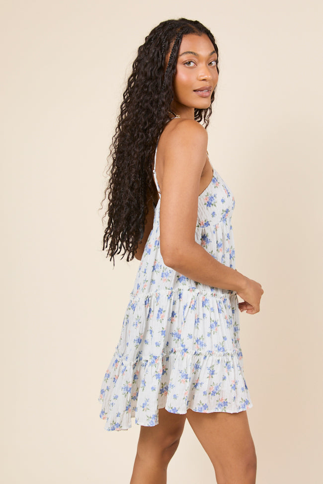 Change My Tune Blue Floral Square Neck Romper Dress-Sunny Prom