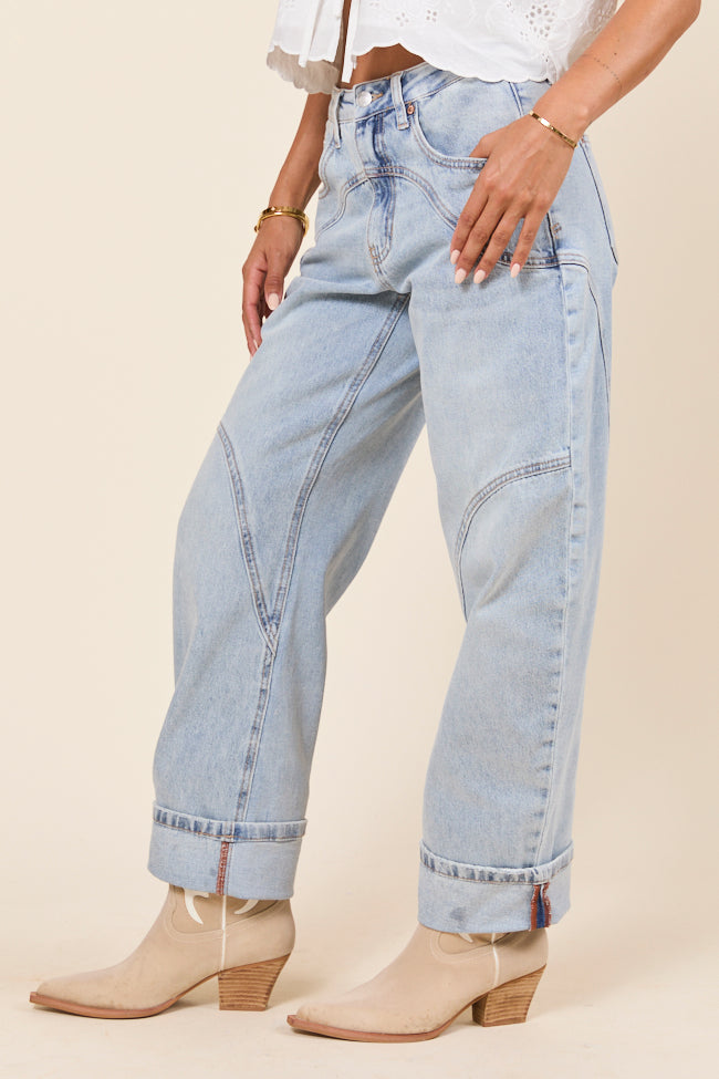 River Medium Light Denim Barrel Leg Jeans-Sunny Prom