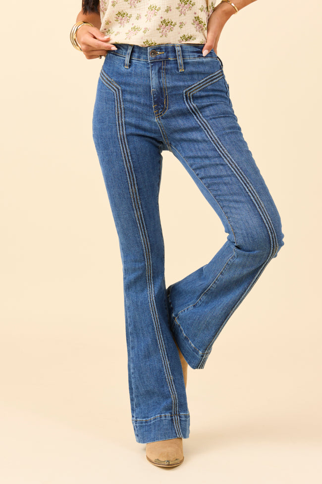 Meredith Medium Wash Seamed Flare Jeans-Sunny Prom