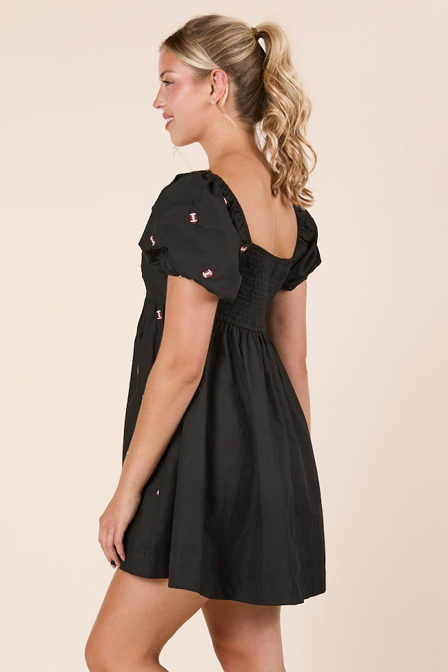 Linsy Black Football Puff Sleeve Mini Dress-Sunny Prom