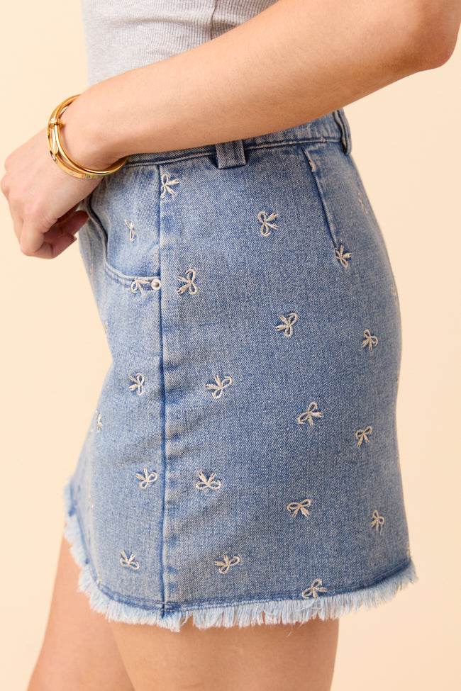 Jillian Indigo Bow Embroidered Skirt-Sunny Prom