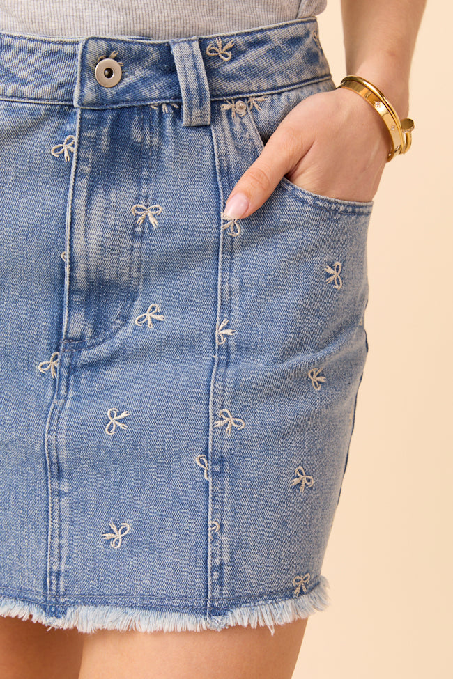 Jillian Indigo Bow Embroidered Skirt-Sunny Prom